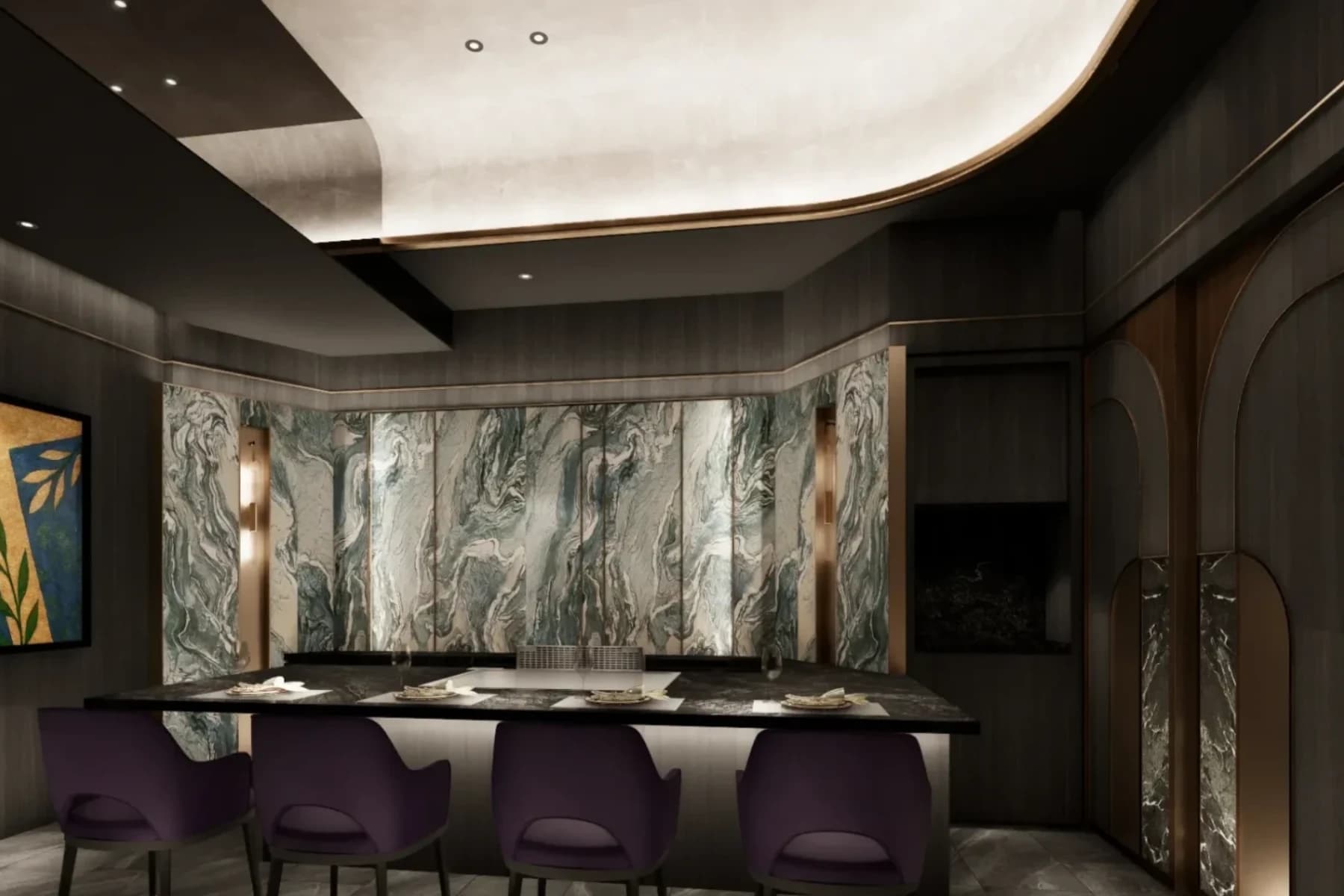 私人包廂透過沉穩材質與細膩燈光，打造安靜且舒適的 Fine Dining 用餐空間。
